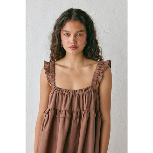 VRG GRL Rossana Linen Maxi Dress Chocolate Brown Sleeveless Size 10 NWT - Picture 2 of 8